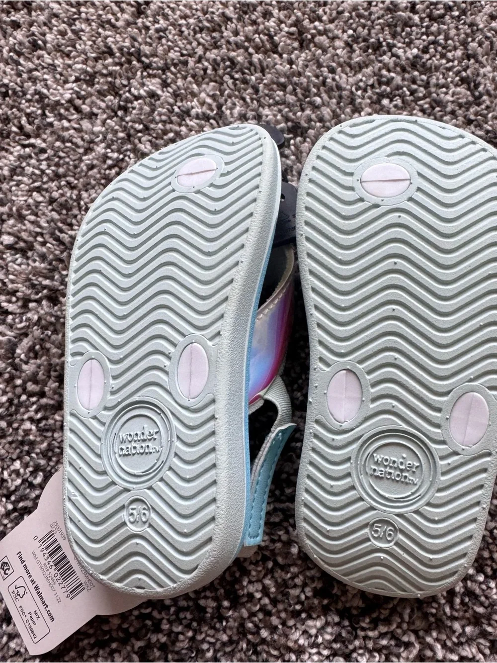 Girls’s Blue Iridescent Strap Flip Flops - Size 5-6